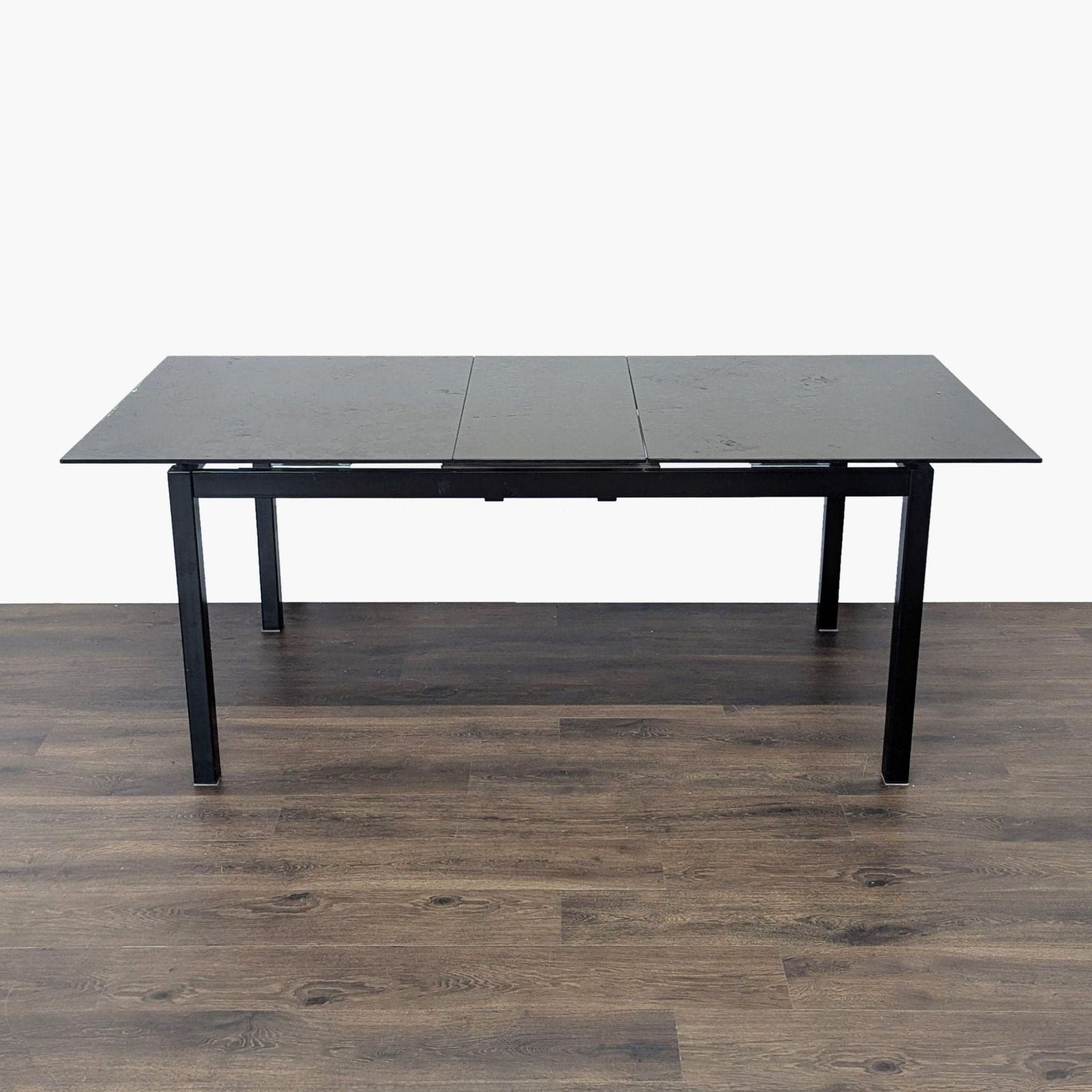 Modern Euro Style Eldora Black Glass Extension Dining Table with 6 Zuri Chairs - Thumbnail 2