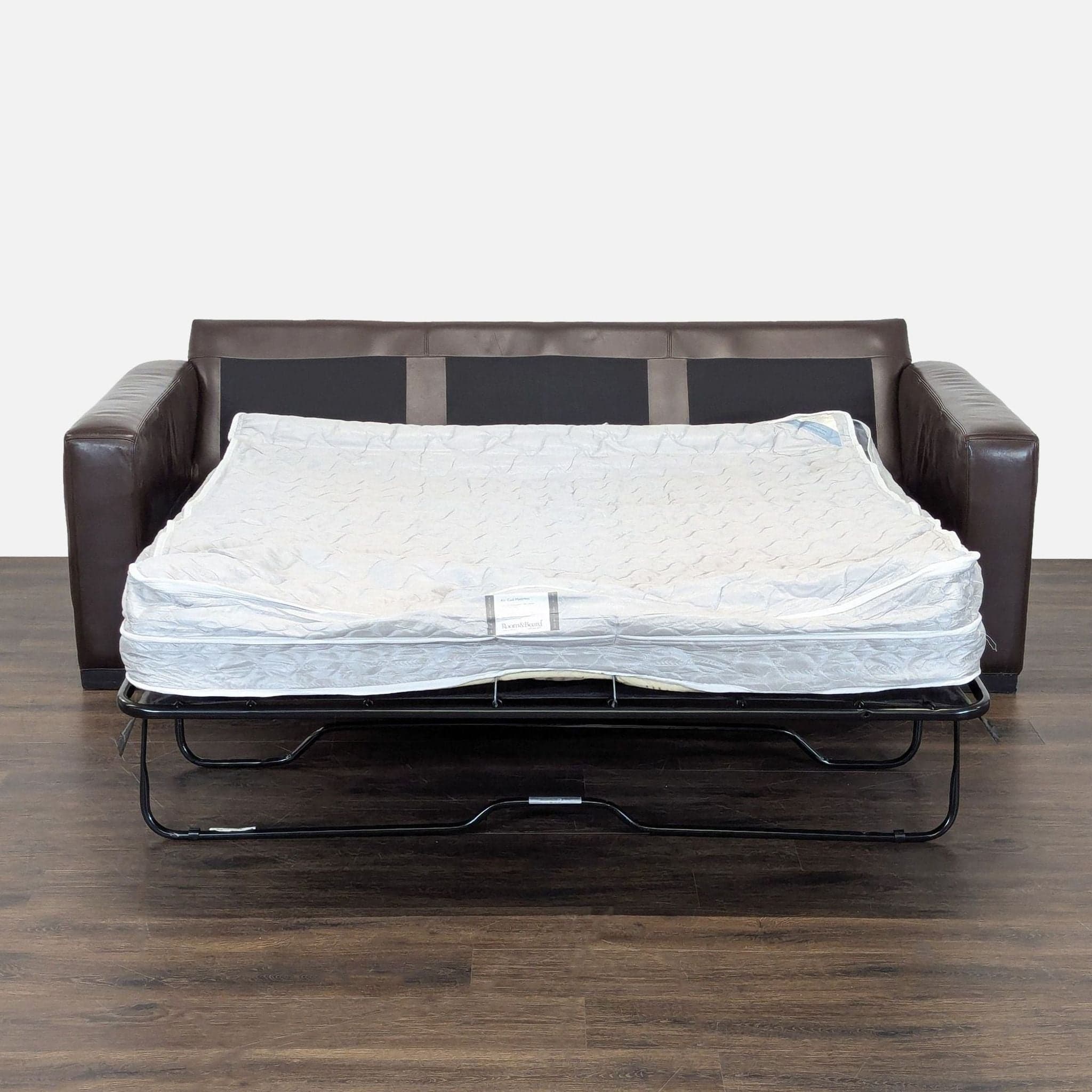 Room & Board Brown Leather Sleeper Sofa with Pull-Out Bed - Thumbnail 2