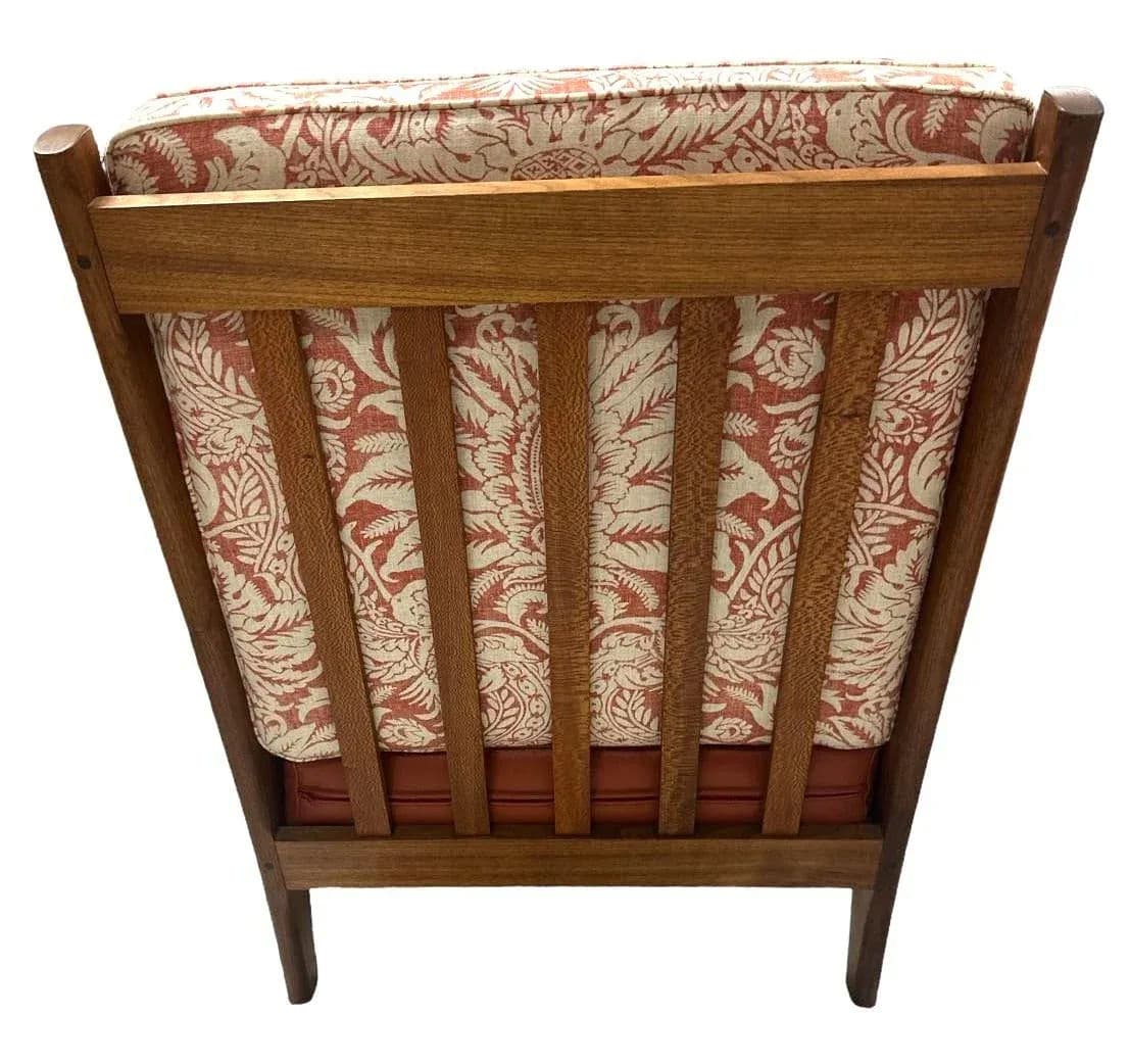 Handcrafted Mid 20th Century Lounge Chair in Walnut, Oak, Leather and Linen - Thumbnail 6