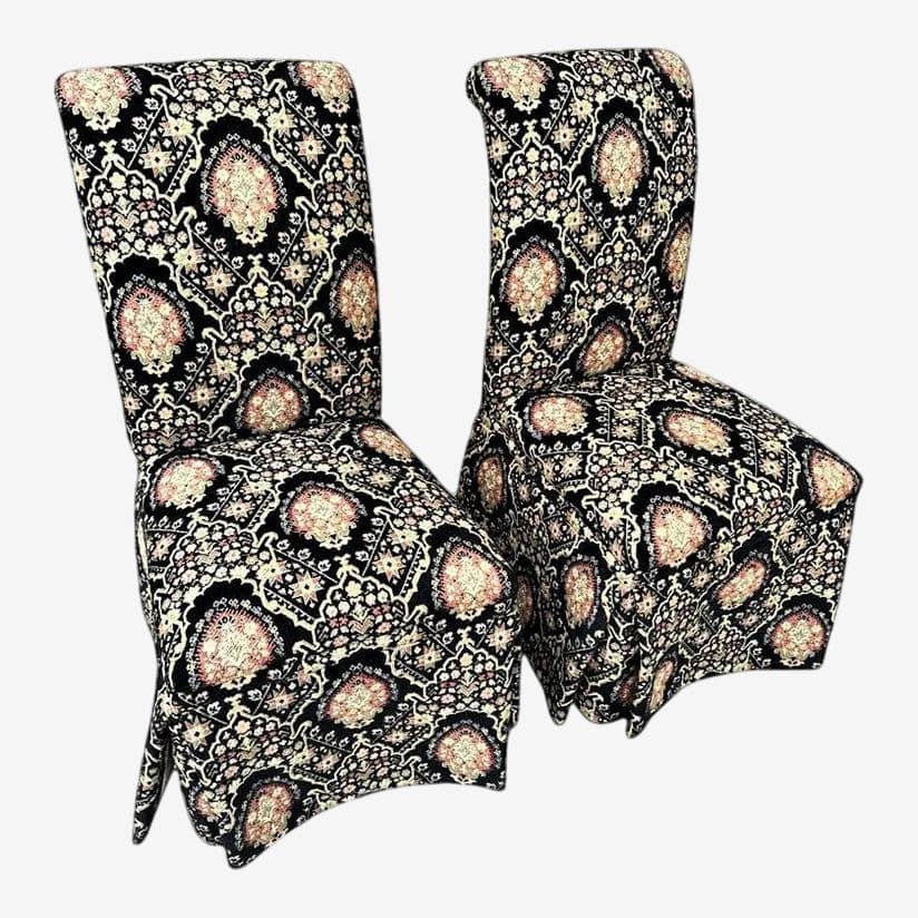 Pair of Spanish and Moorish Style Tapestry Upholstered Accent Chairs