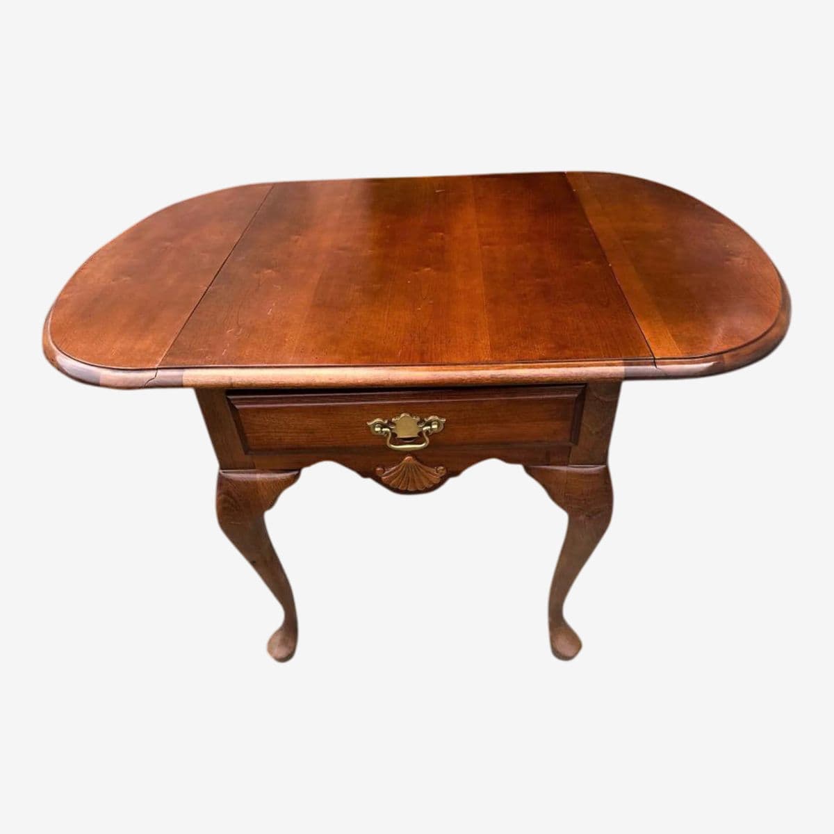Solid Cherry Wood Drop Leaf Queen Anne Side Table by American Drew - Vintage Late 20th Century