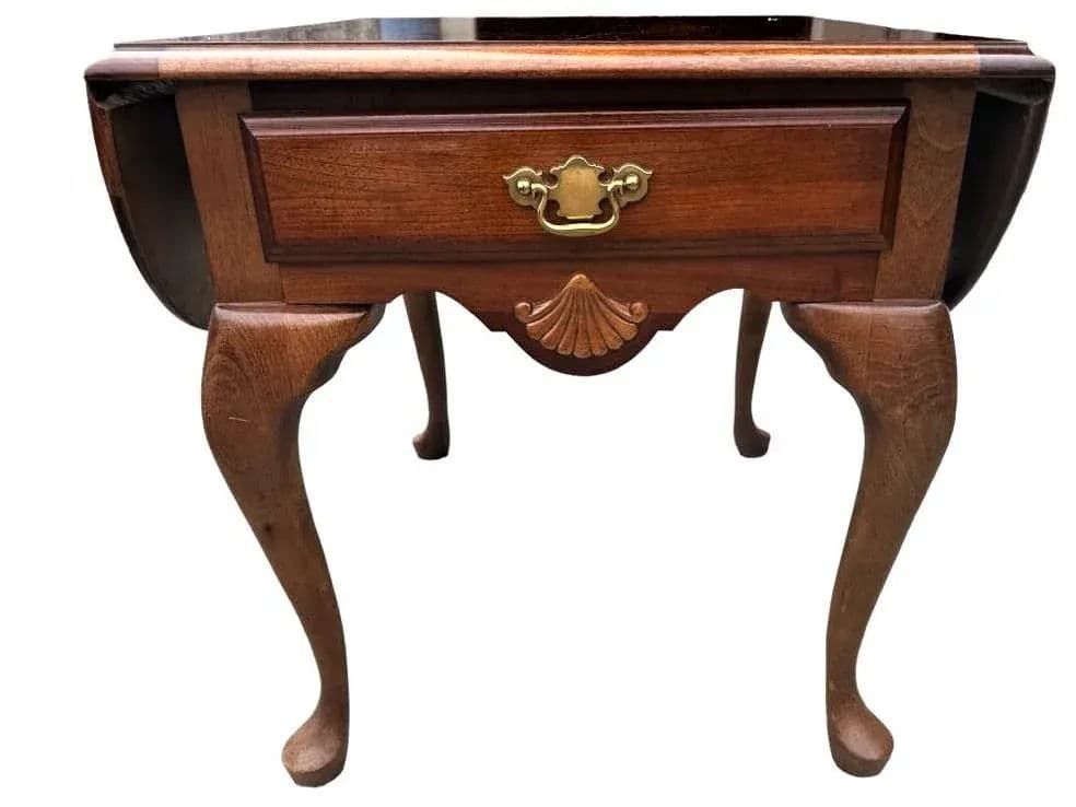 Solid Cherry Wood Drop Leaf Queen Anne Side Table by American Drew - Vintage Late 20th Century - Thumbnail 5