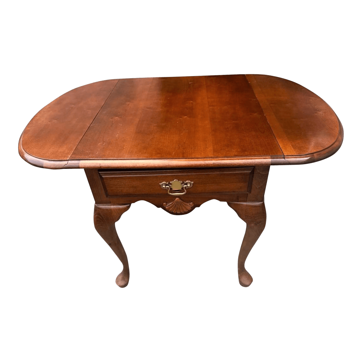 Solid Cherry Wood Drop Leaf Queen Anne Side Table by American Drew - Vintage Late 20th Century - Thumbnail 2