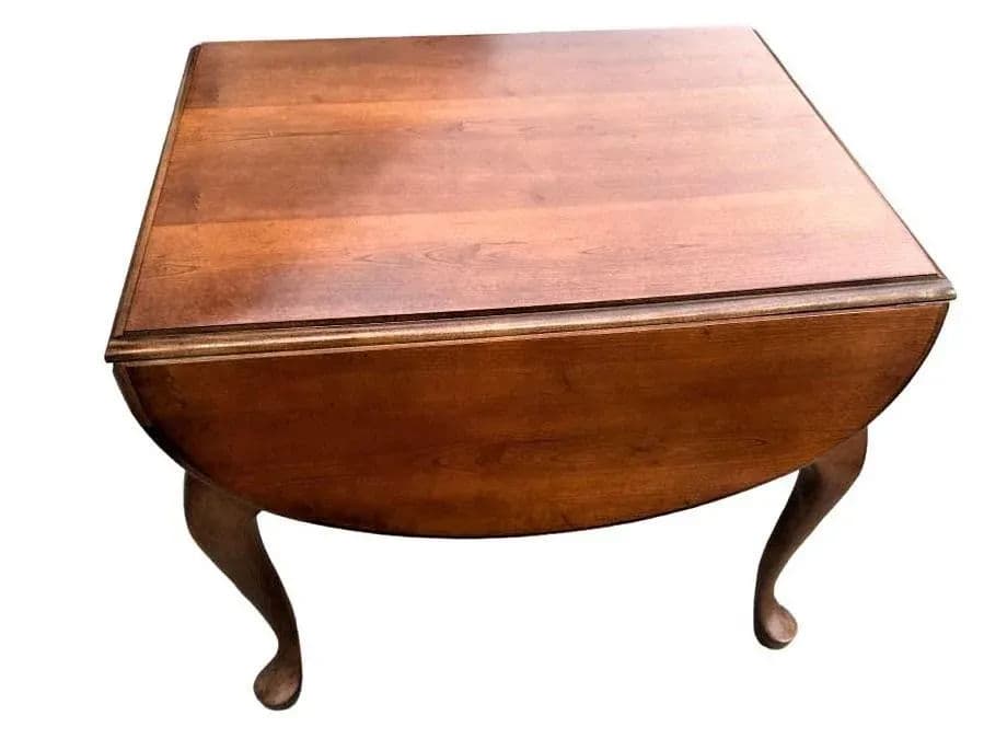 Solid Cherry Wood Drop Leaf Queen Anne Side Table by American Drew - Vintage Late 20th Century - Thumbnail 3