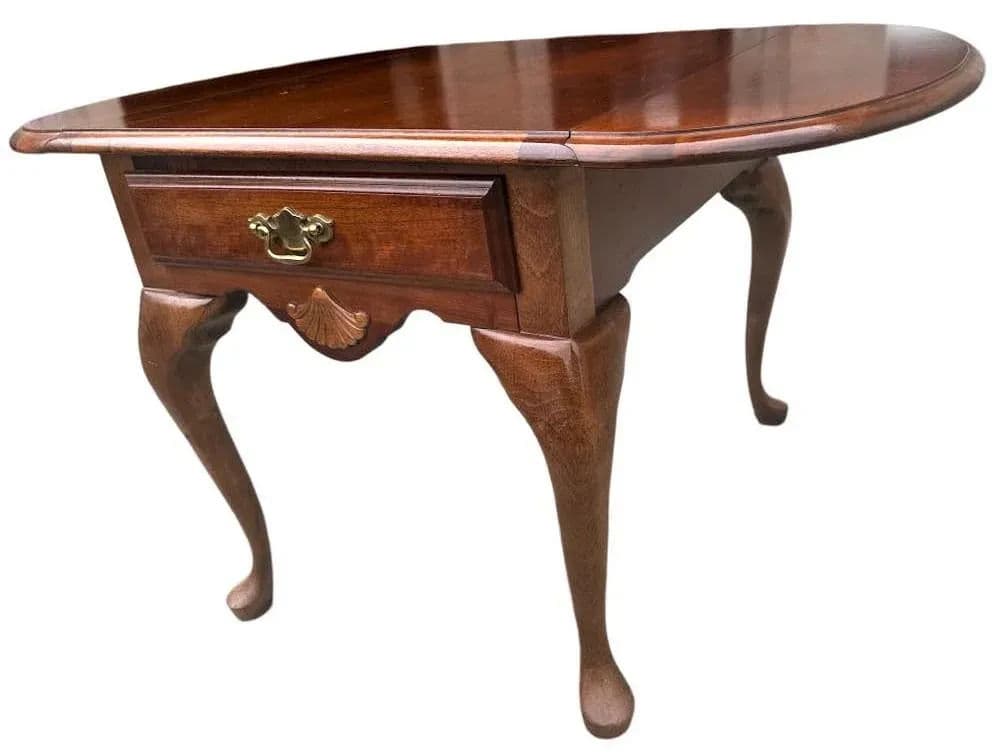 Solid Cherry Wood Drop Leaf Queen Anne Side Table by American Drew - Vintage Late 20th Century - Thumbnail 6