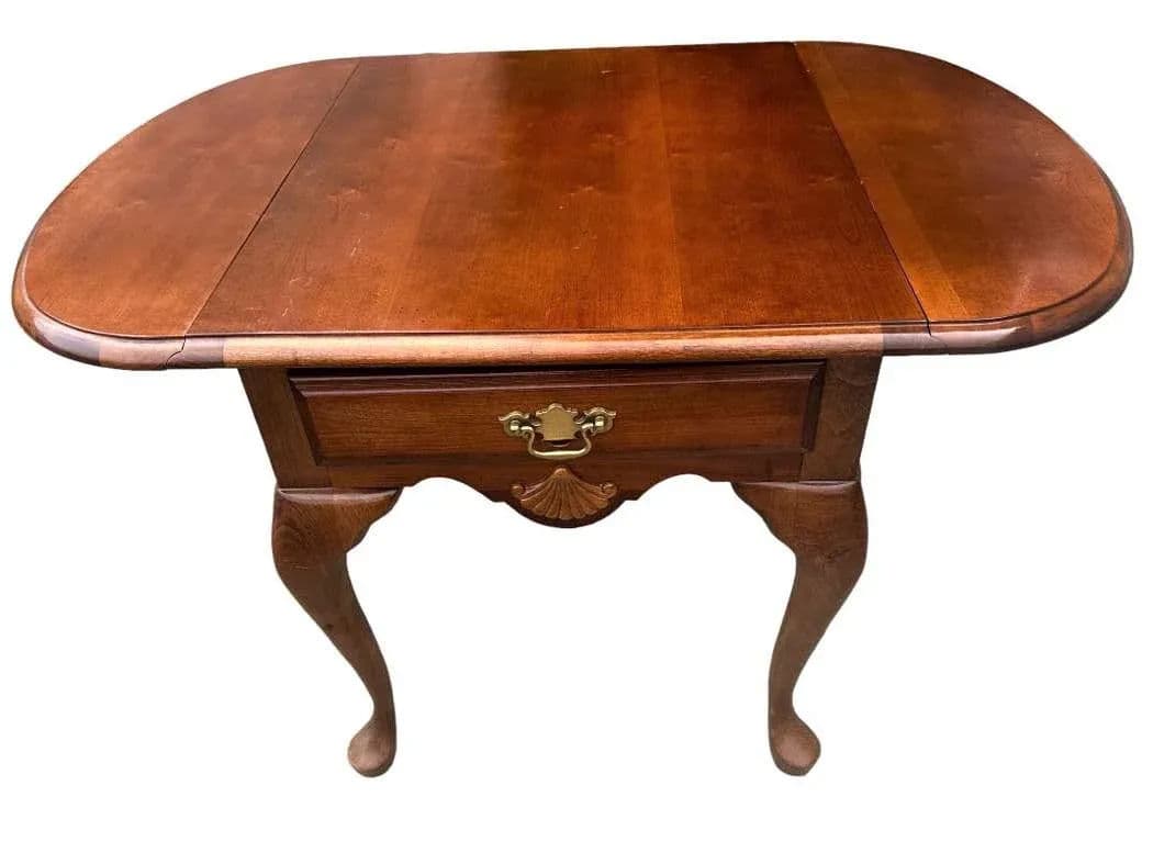 Solid Cherry Wood Drop Leaf Queen Anne Side Table by American Drew - Vintage Late 20th Century - Thumbnail 8