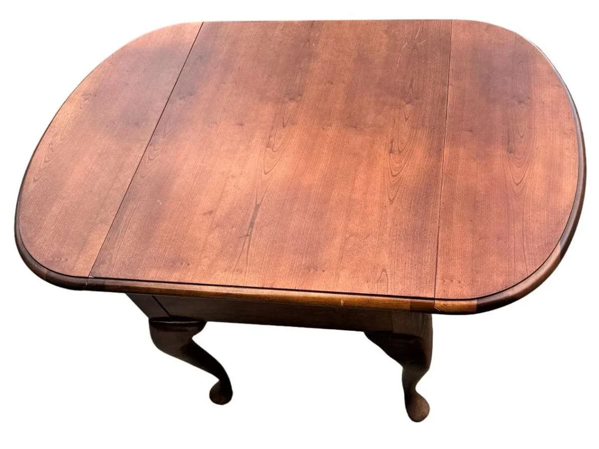 Solid Cherry Wood Drop Leaf Queen Anne Side Table by American Drew - Vintage Late 20th Century - Thumbnail 4