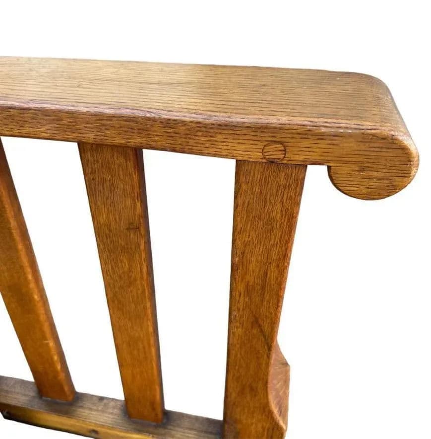 Antique Circa 1910 Oak Arts & Crafts Large 78” Settle With New Leather and Hand Made Persian Kilim Upholstered Cushions - Thumbnail 12