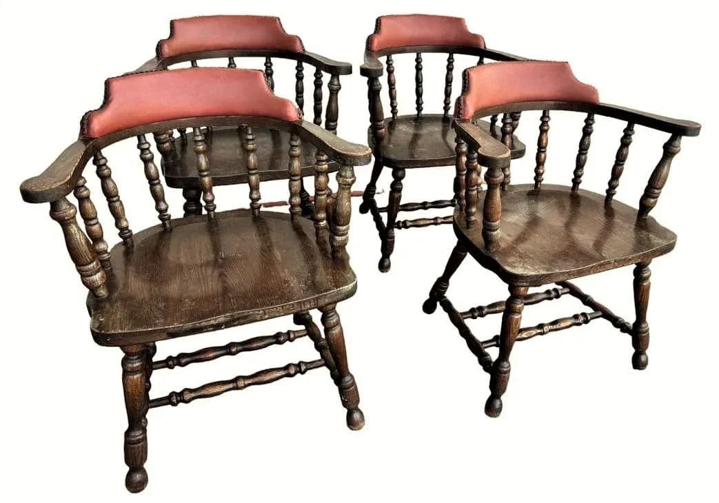 Vintage 1950s Oak Tavern Chairs by Buckstaff of Oshkosh - Set of 4 - Thumbnail 9