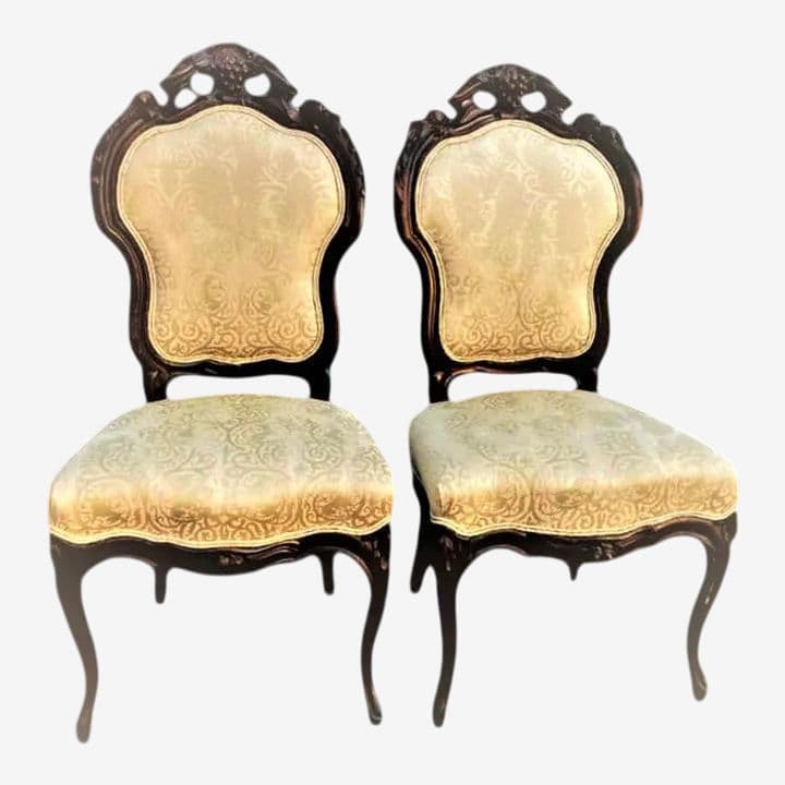 Antique Austro-Hungarian Heavily Carved Walnut Side Chairs - a Pair - 19th Century