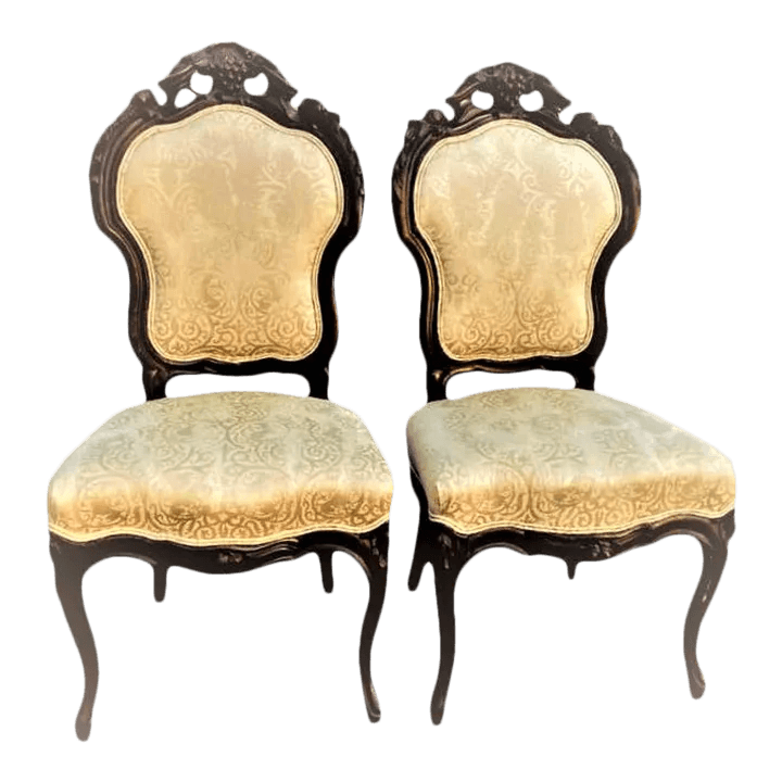 Antique Austro-Hungarian Heavily Carved Walnut Side Chairs - a Pair - 19th Century - Thumbnail 2