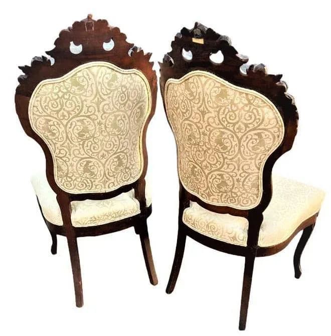 Antique Austro-Hungarian Heavily Carved Walnut Side Chairs - a Pair - 19th Century - Thumbnail 8