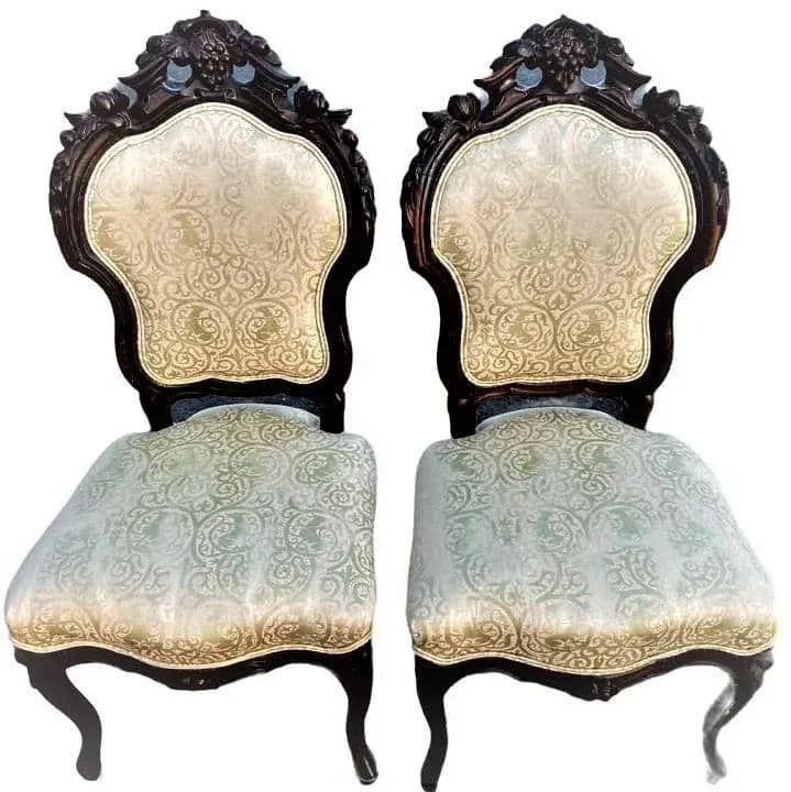 Antique Austro-Hungarian Heavily Carved Walnut Side Chairs - a Pair - 19th Century - Thumbnail 6