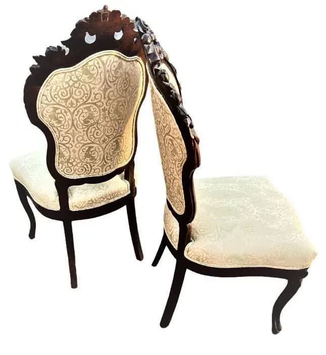 Antique Austro-Hungarian Heavily Carved Walnut Side Chairs - a Pair - 19th Century - Thumbnail 7