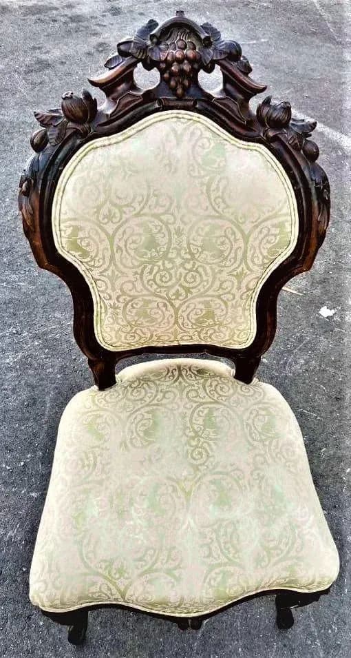 Antique Austro-Hungarian Heavily Carved Walnut Side Chairs - a Pair - 19th Century - Thumbnail 12