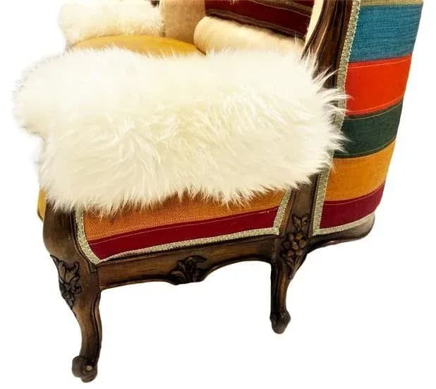 Late 19th Century French Settee With Guatemalan Hand Embroidery, Cowhide and Sheepskin - Thumbnail 6