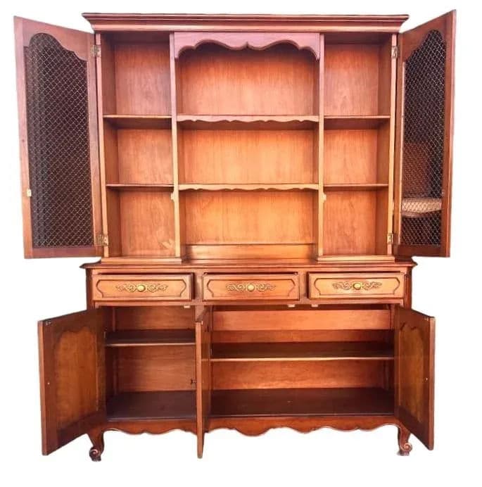 Kindel Grand Rapids Large Belvedere Solid Cherry Wood Louis XV French Provincial Style China Cabinet - Vintage 1950s - Thumbnail 3