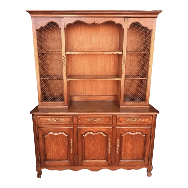 Kindel Grand Rapids Large Belvedere Solid Cherry Wood Louis XV French Provincial Style China Cabinet - Vintage 1950s - Thumbnail 2