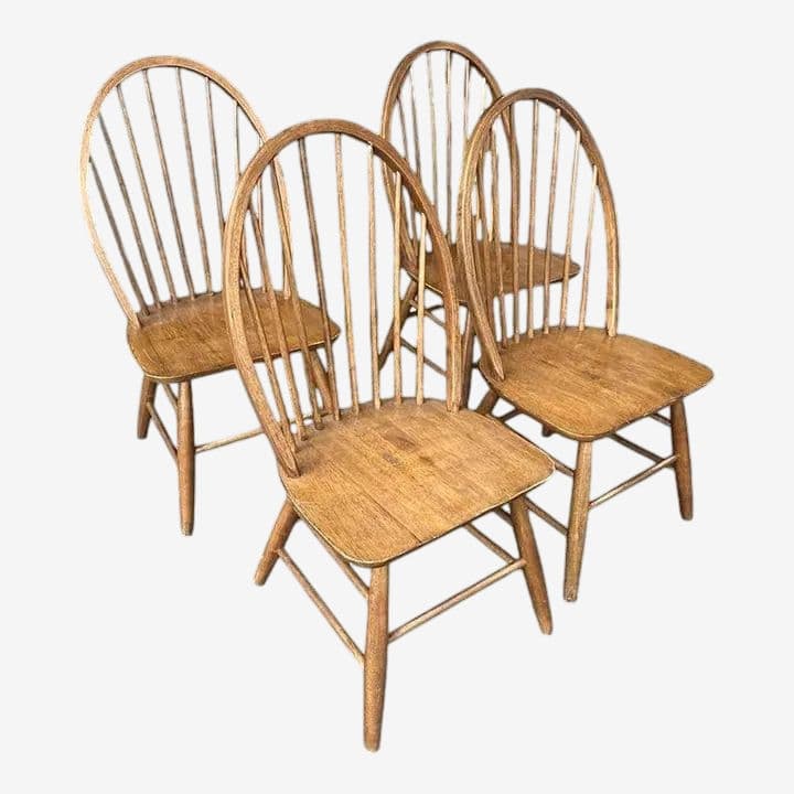 Solid Teakwood Windsor Pub Chairs - Set of 4 - Vintage Early 21st Century