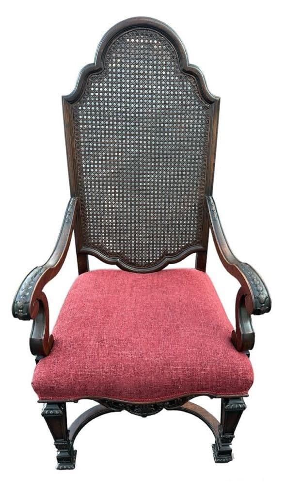 Antique Spanish Renaissance Style Walnut and Caning Dining Chairs - Set of 6 - Circa 1910 - Thumbnail 3