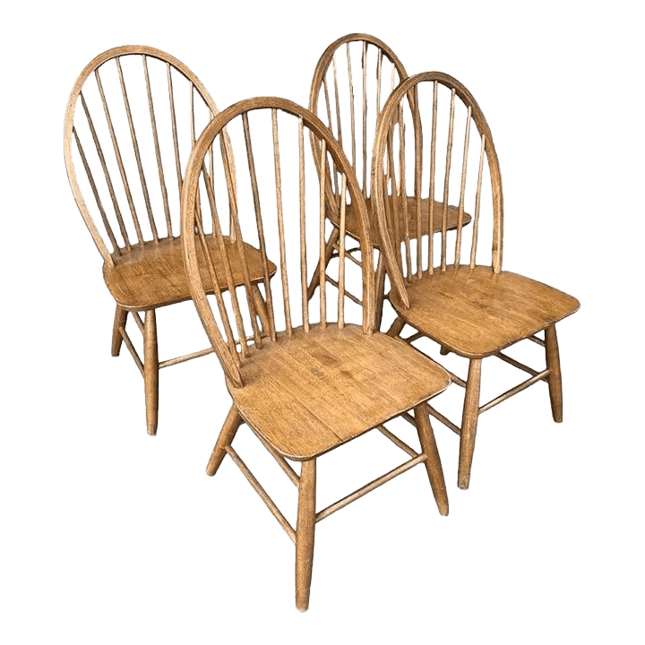 Solid Teakwood Windsor Pub Chairs - Set of 4 - Vintage Early 21st Century - Thumbnail 2