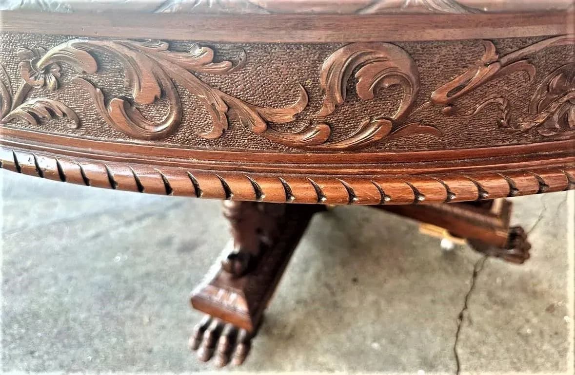 Monumental 10' X 5.5' Renaissance Revival French Walnut Banquet Table With 12 Chairs - Antique Circa Mid 19th Century - Thumbnail 12