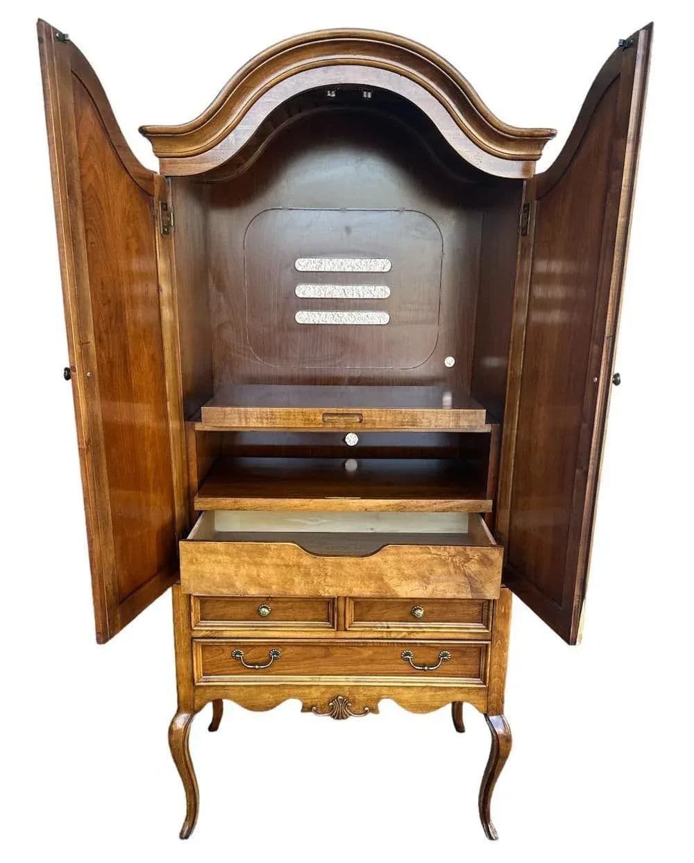 Solid Cherry Armoire With Dome Top and Cabriole Legs by Lexington - Vintage Circa 1980s - Thumbnail 3