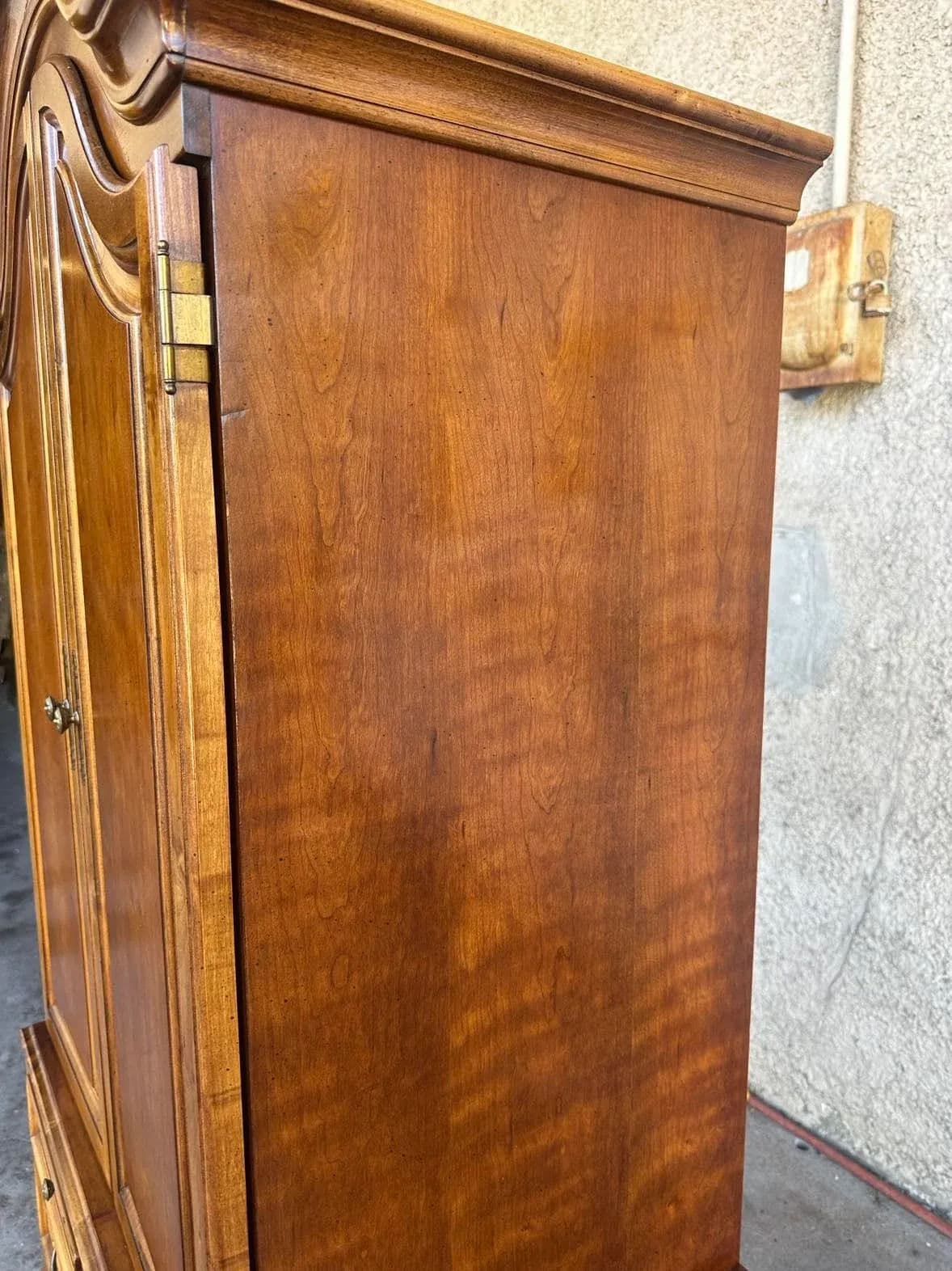 Solid Cherry Armoire With Dome Top and Cabriole Legs by Lexington - Vintage Circa 1980s - Thumbnail 7