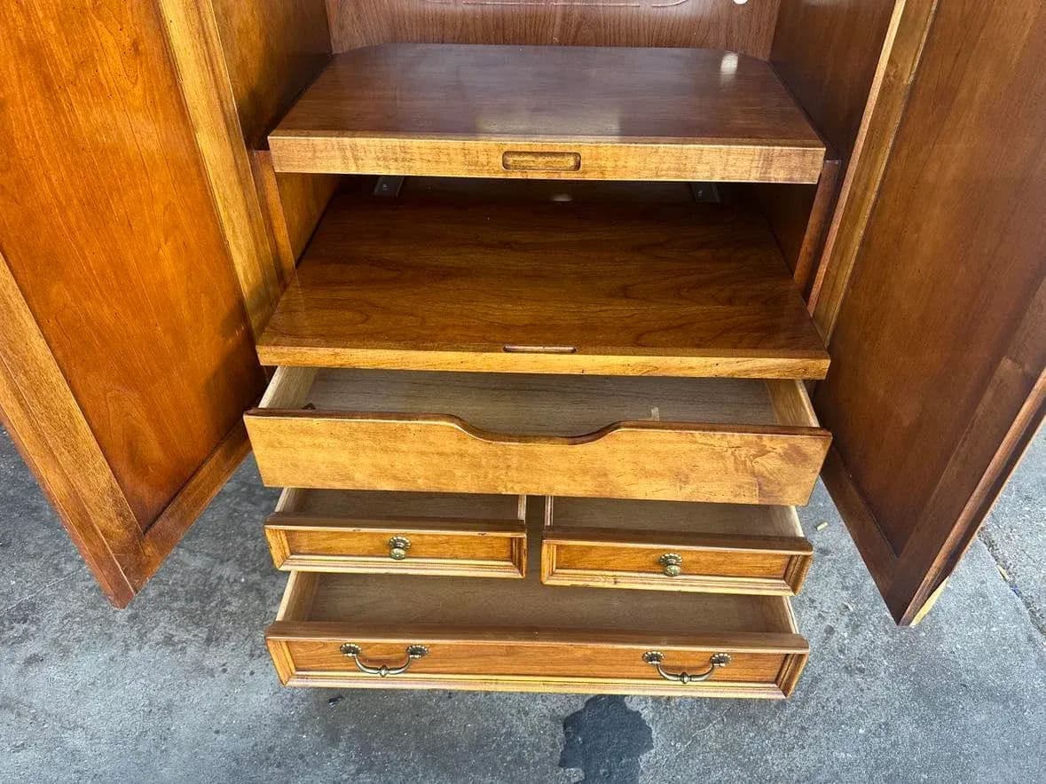 Solid Cherry Armoire With Dome Top and Cabriole Legs by Lexington - Vintage Circa 1980s - Thumbnail 10