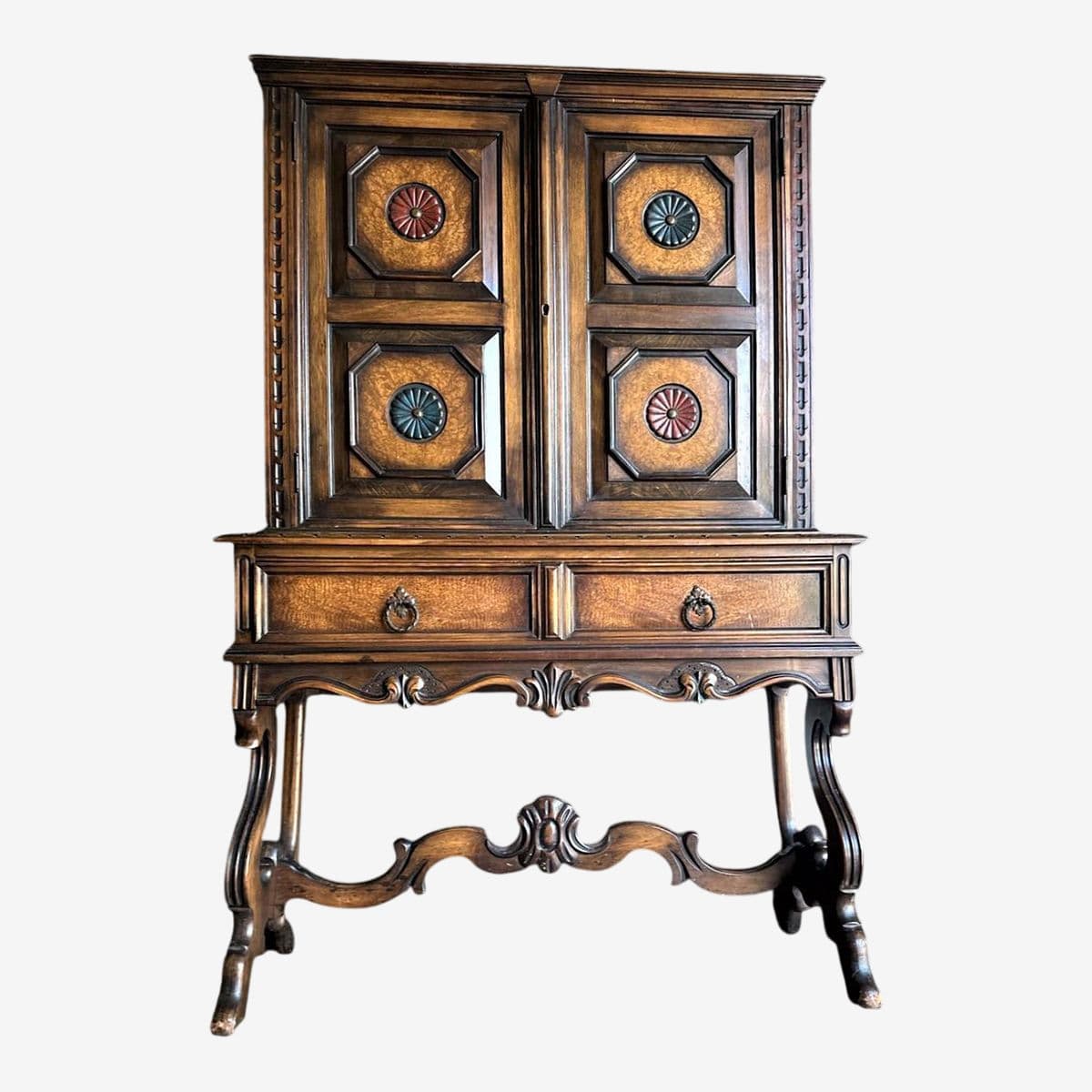 Antique Berkey & Gay Grand Rapids 'Span-Umbrian' Walnut, Burlwood and Polychrome Cabinet - Circa 1917 - Image 1