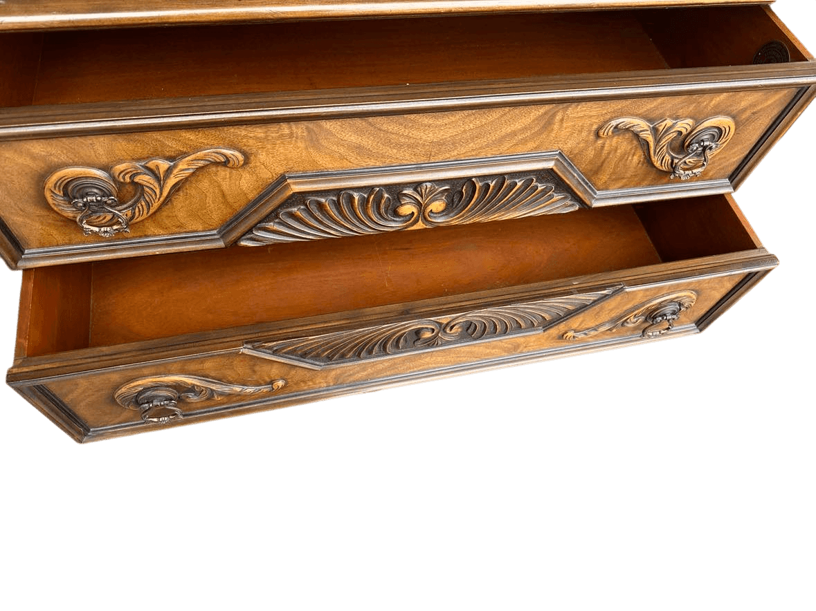 Antique Berkey & Gay Spanish Revival Ornate Walnut and Burlwood 72" Sideboard - Crafted in Grand Rapids Circa 1917 - Thumbnail 6