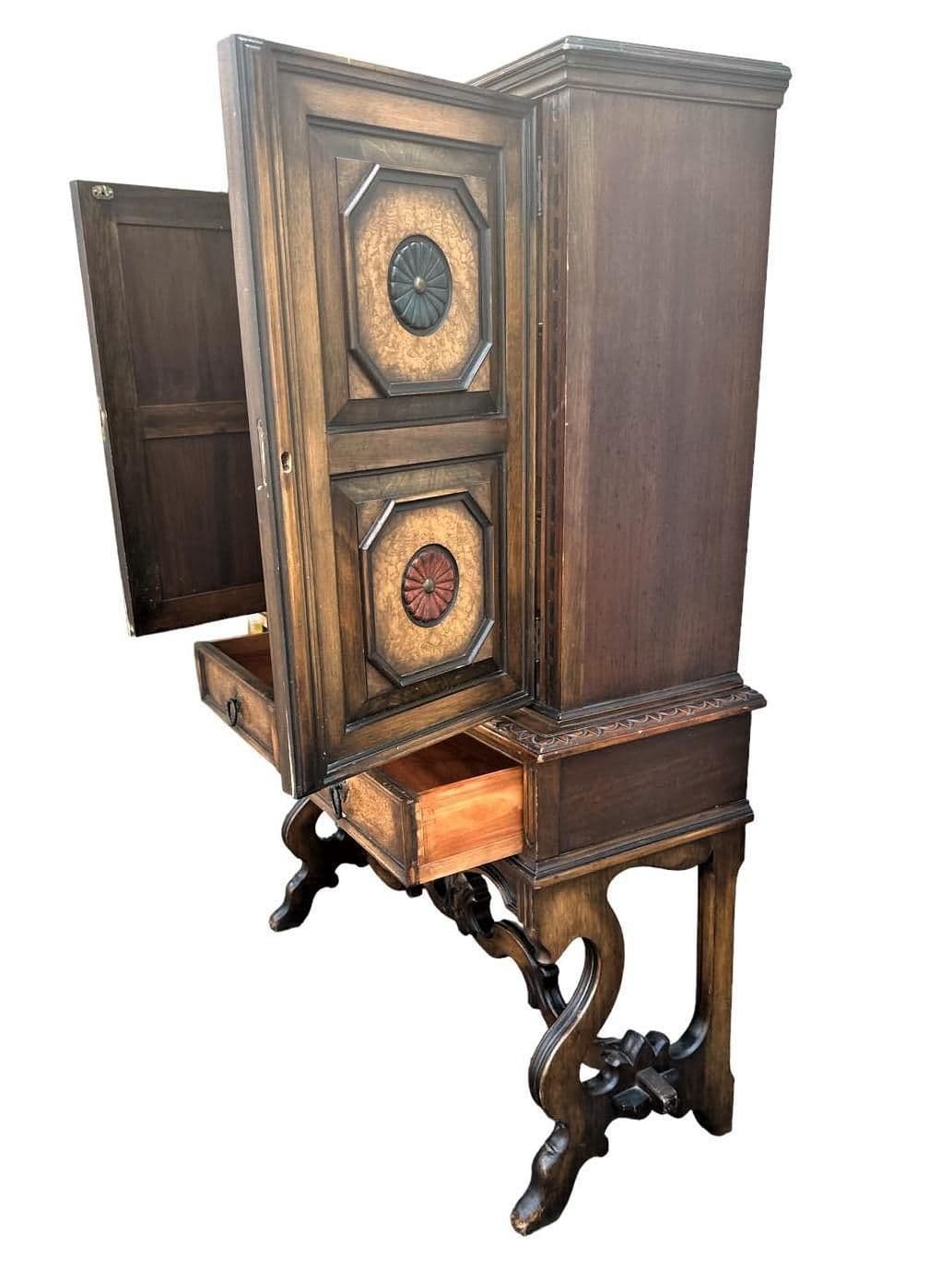 Antique Berkey & Gay Grand Rapids 'Span-Umbrian' Walnut, Burlwood and Polychrome Cabinet - Circa 1917 - Thumbnail 3