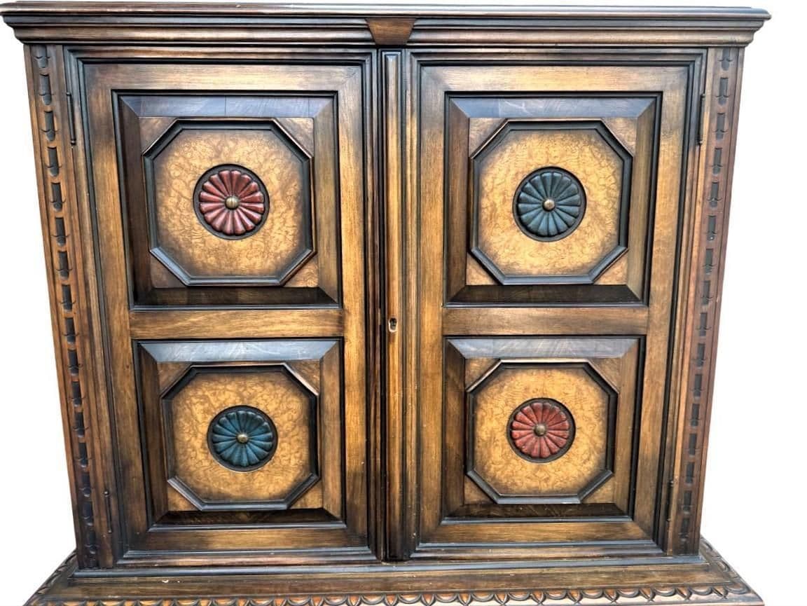 Antique Berkey & Gay Grand Rapids 'Span-Umbrian' Walnut, Burlwood and Polychrome Cabinet - Circa 1917 - Thumbnail 5