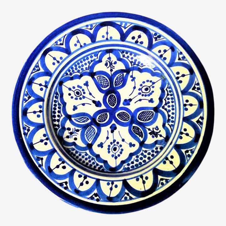 Late 20th Century Moroccan Cobalt Blue and White Decorative Plate - Image 1