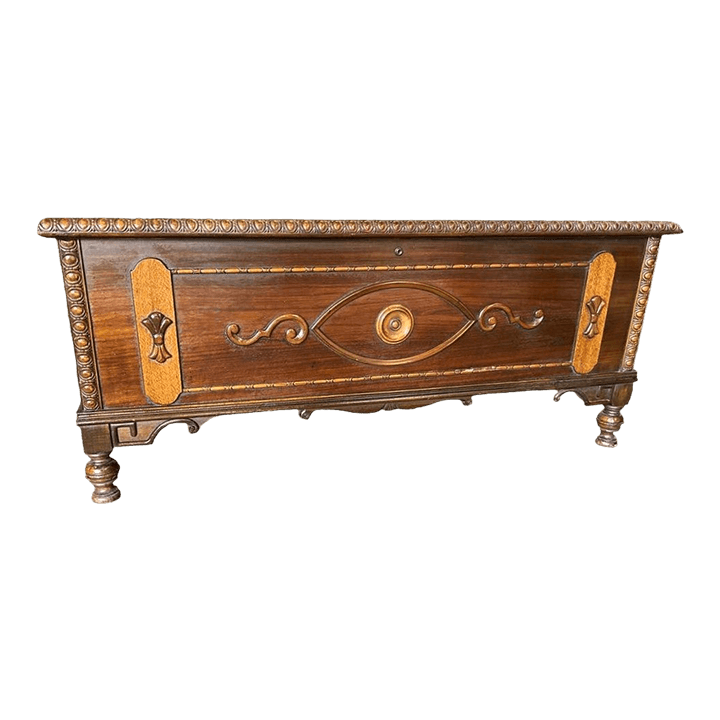 Antique 1920s Spanish Revival Walnut and Burlwood Cedar Chest - Thumbnail 2