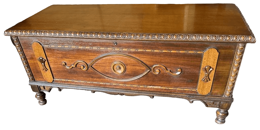 Antique 1920s Spanish Revival Walnut and Burlwood Cedar Chest - Thumbnail 3