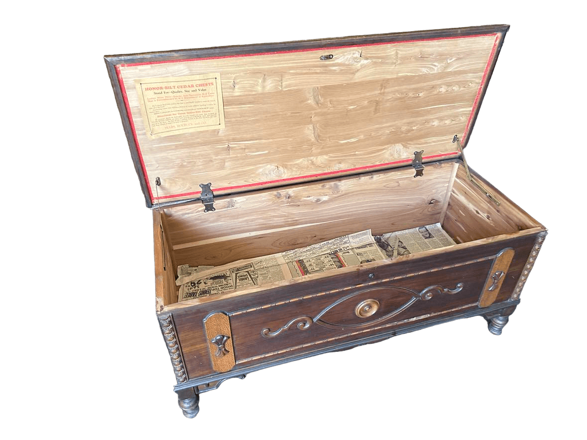 Antique 1920s Spanish Revival Walnut and Burlwood Cedar Chest - Thumbnail 4