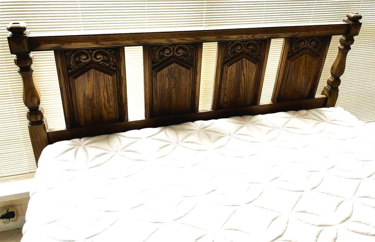 Spanish Colonial Revival Vintage Carved Solid Oak Queen Size Headboard Crafted in North Carolina by United Furniture - Thumbnail 5