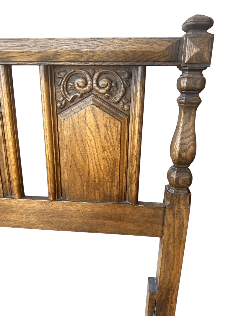 Spanish Colonial Revival Vintage Carved Solid Oak Queen Size Headboard Crafted in North Carolina by United Furniture - Thumbnail 3