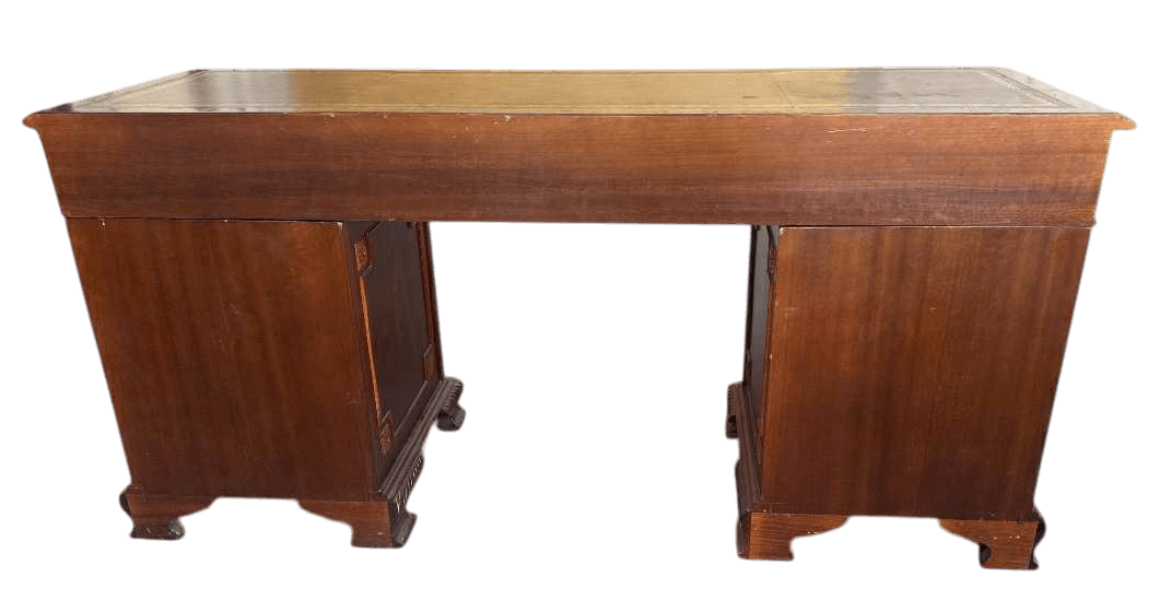 Carved Mahogany Double Pedestal Desk With Tooled Leather Top - Vintage Late 20th Century - Thumbnail 5
