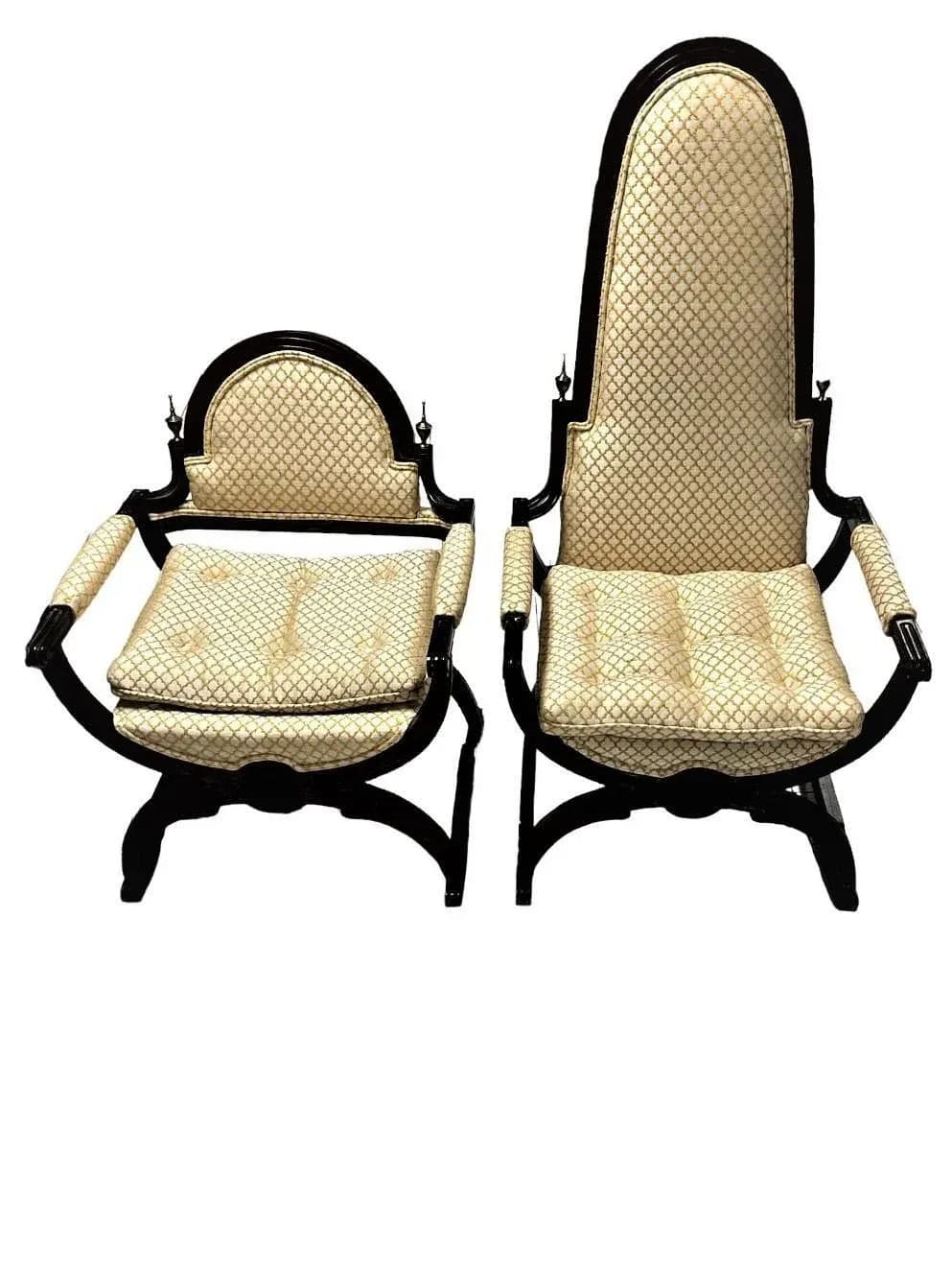 Mid 20th Century Hollywood Regency Tall and Short Savonarola Chairs Made in North Carolina - a Pair - Thumbnail 12