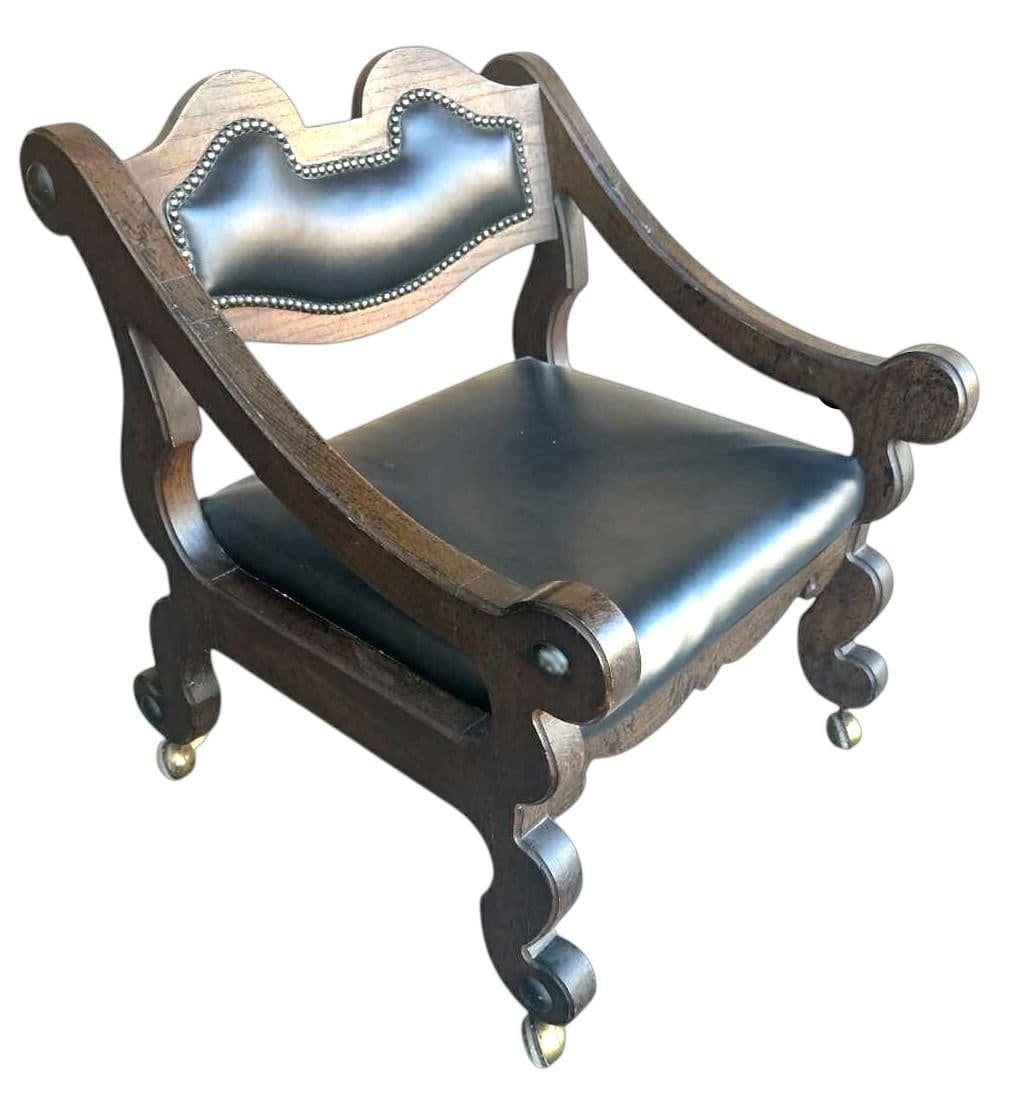 Solid Oak Spanish Colonial Revival Octagonal Game Table and Four Chairs on Brass Casters - Vintage Late 20th Century - Thumbnail 3