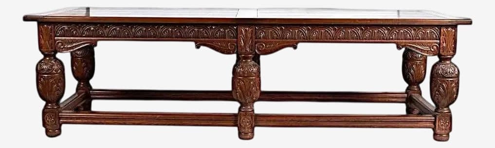 Antique English Jacobean Refectory or Library Table - Monumental 9 Foot - Elegantly Carved Oak - Circa 1910 - Image 1