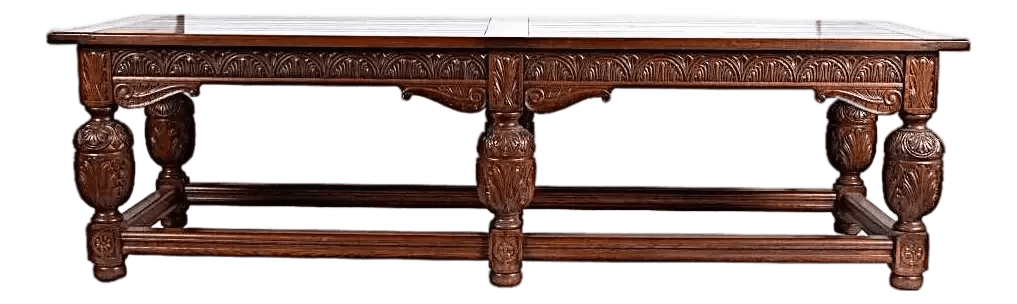 Antique English Jacobean Refectory or Library Table - Monumental 9 Foot - Elegantly Carved Oak - Circa 1910 - Thumbnail 2
