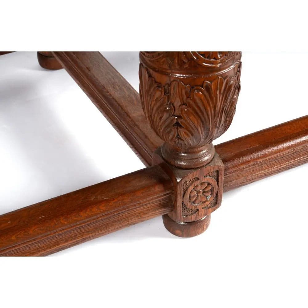 Antique English Jacobean Refectory or Library Table - Monumental 9 Foot - Elegantly Carved Oak - Circa 1910 - Thumbnail 5