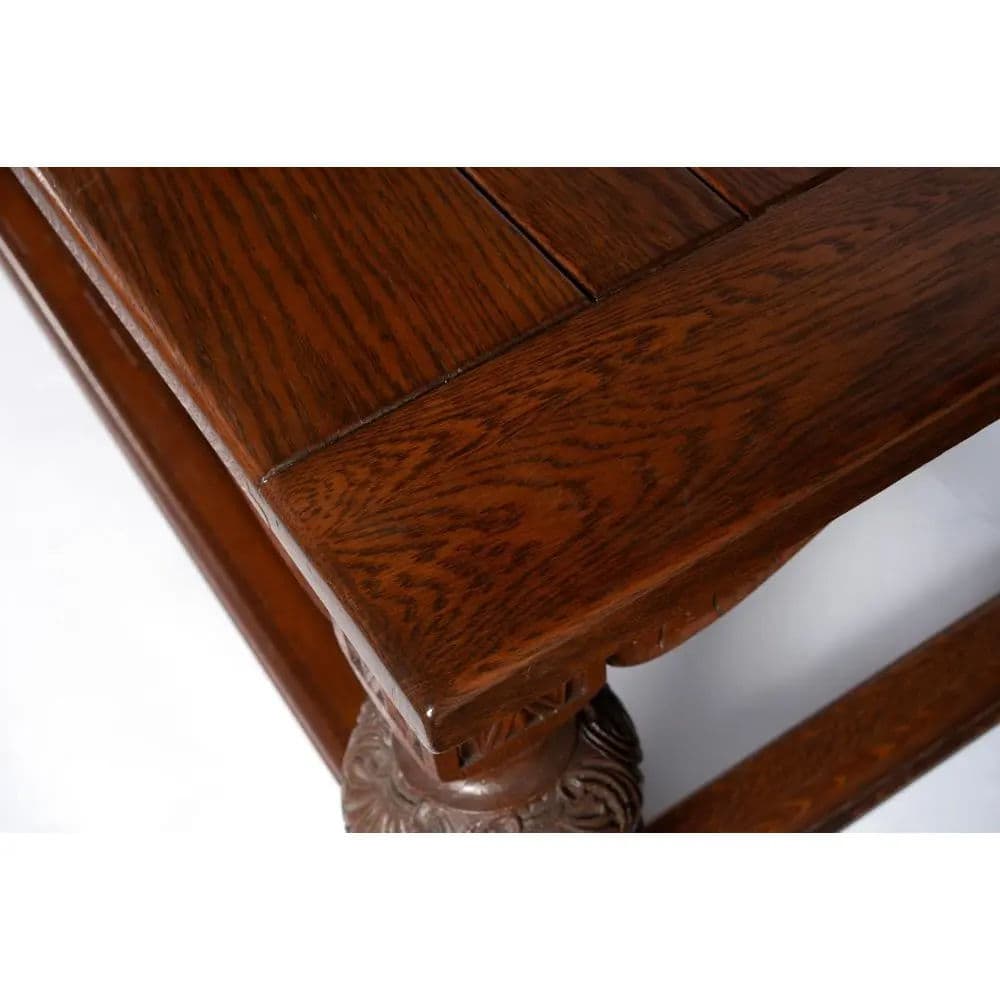 Antique English Jacobean Refectory or Library Table - Monumental 9 Foot - Elegantly Carved Oak - Circa 1910 - Thumbnail 4