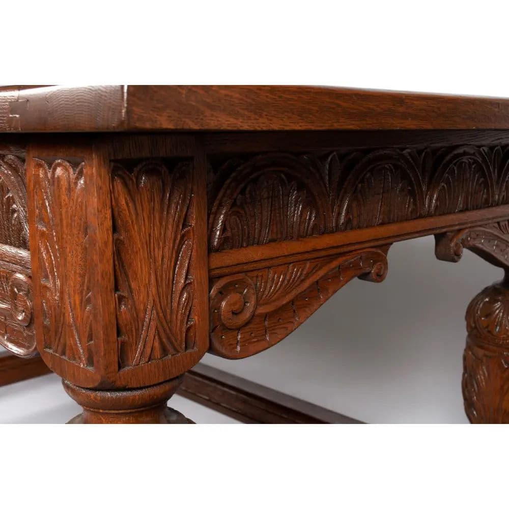 Antique English Jacobean Refectory or Library Table - Monumental 9 Foot - Elegantly Carved Oak - Circa 1910 - Thumbnail 7