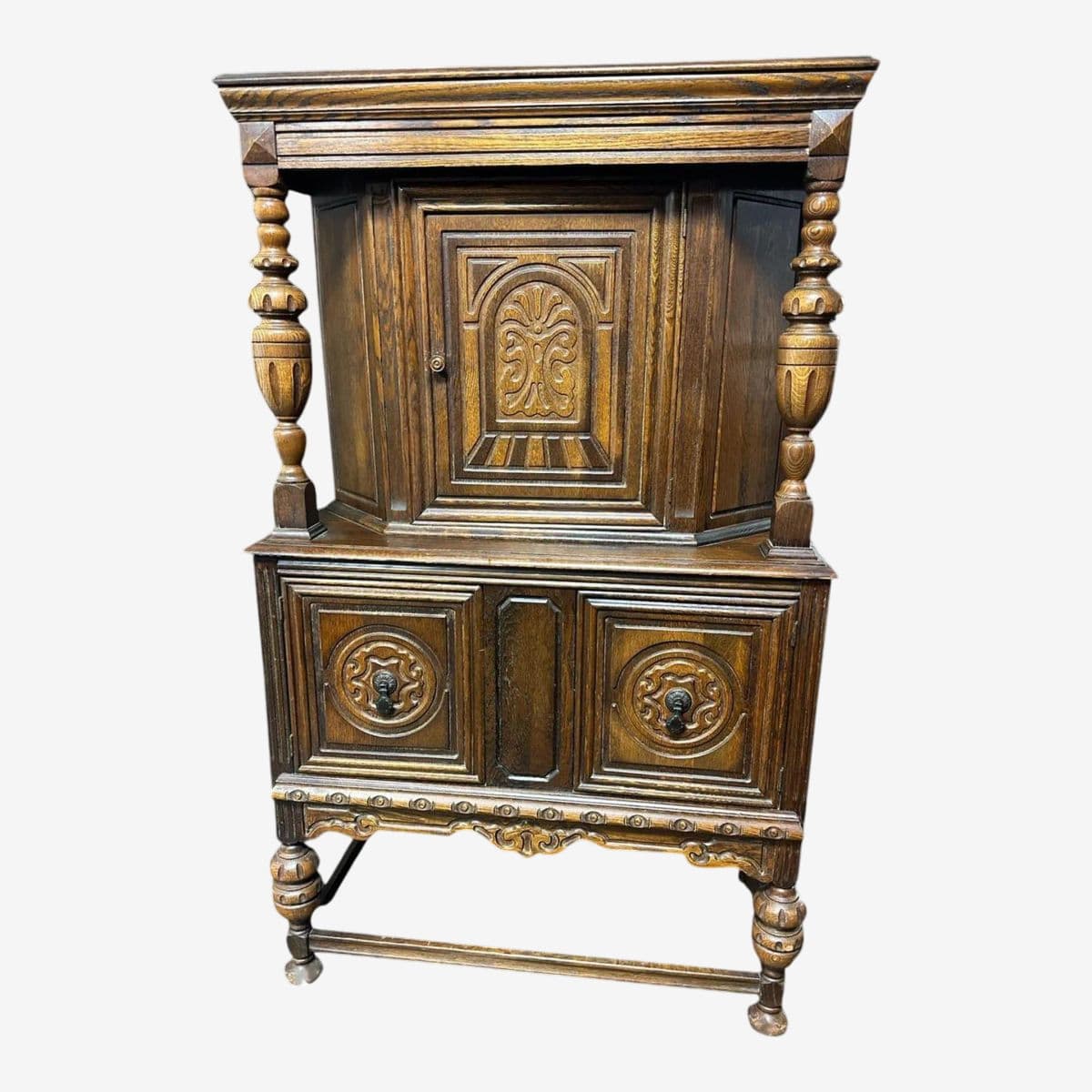 Antique 1920s Spanish Revival Oak Liquor Cabinet or Cupboard - Image 1