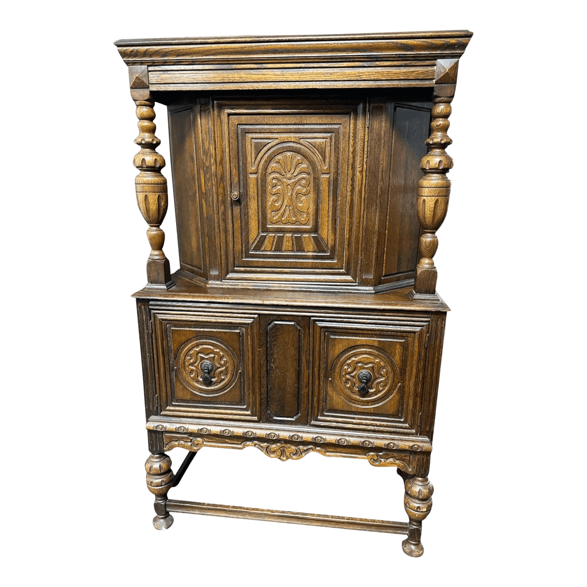 Antique 1920s Spanish Revival Oak Liquor Cabinet or Cupboard - Thumbnail 2