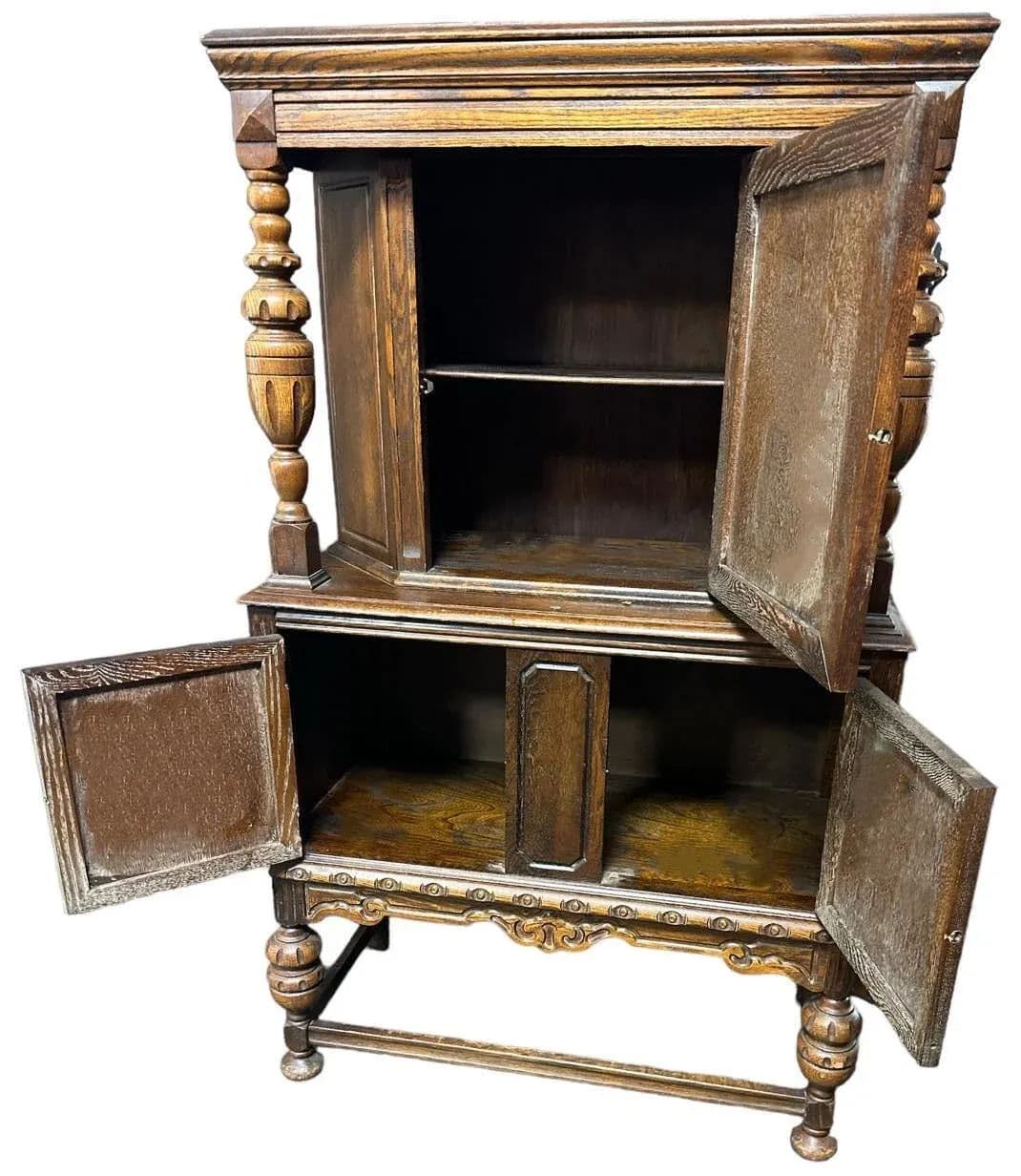 Antique 1920s Spanish Revival Oak Liquor Cabinet or Cupboard - Thumbnail 4